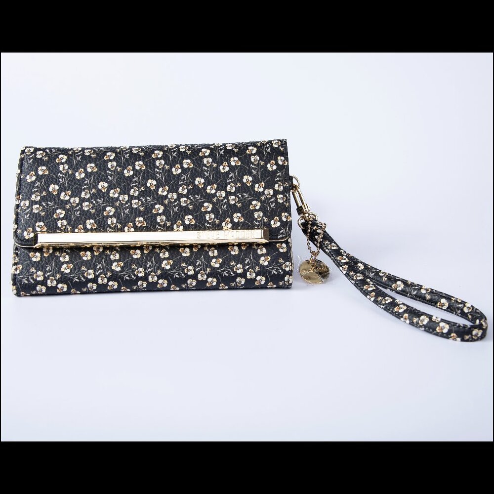 Steve Madden Black Floral Wallet Clutch Wristlet NWOT